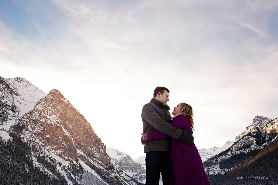 Stephanie + Andy {Engaged} Winter Engagement Photos | Lake Louise | Mountain Engagement Pictures | Calgary Wedding Photographer | Carlin Anquist Photography