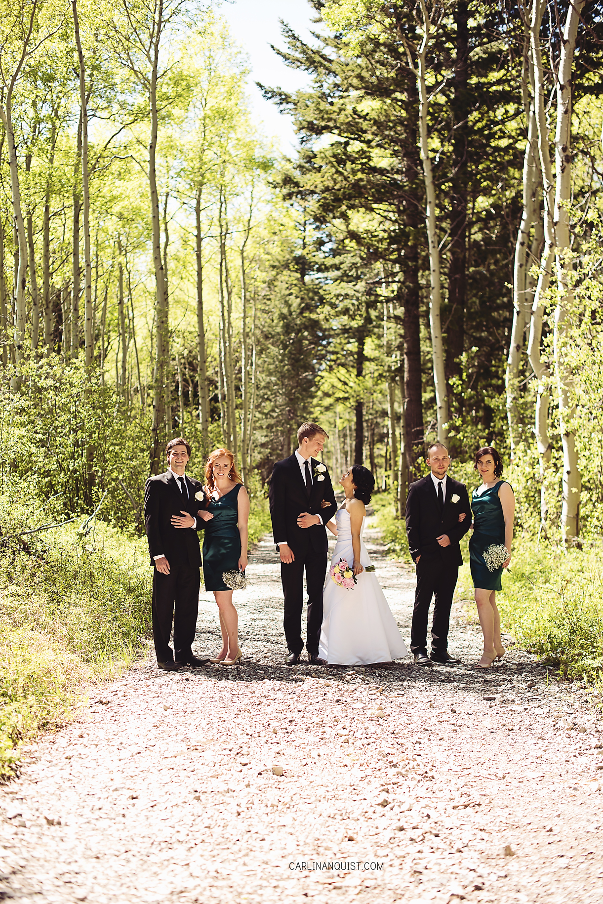 Bridal Party | Green Bridesmaids Dresses | Crowsnest Pass Wedding Photographer | Carlin Anquist Photography