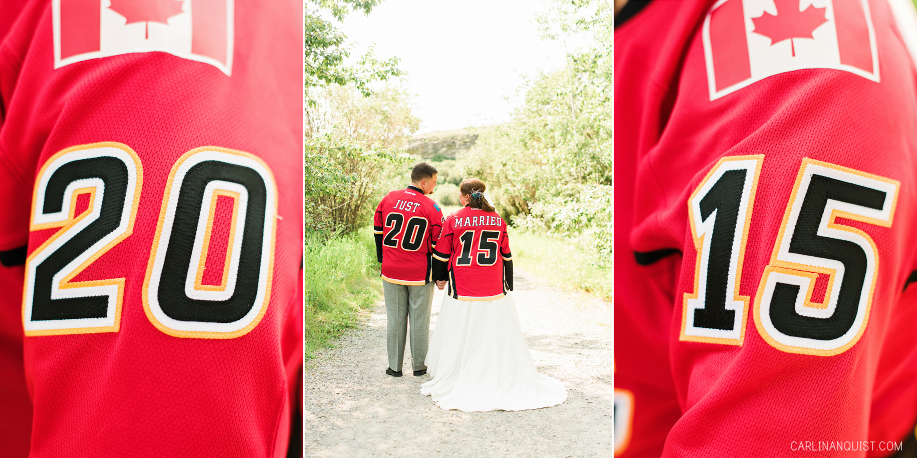Just Married | Calgary Flames Jerseys | Wedding Guest Book Ideas 