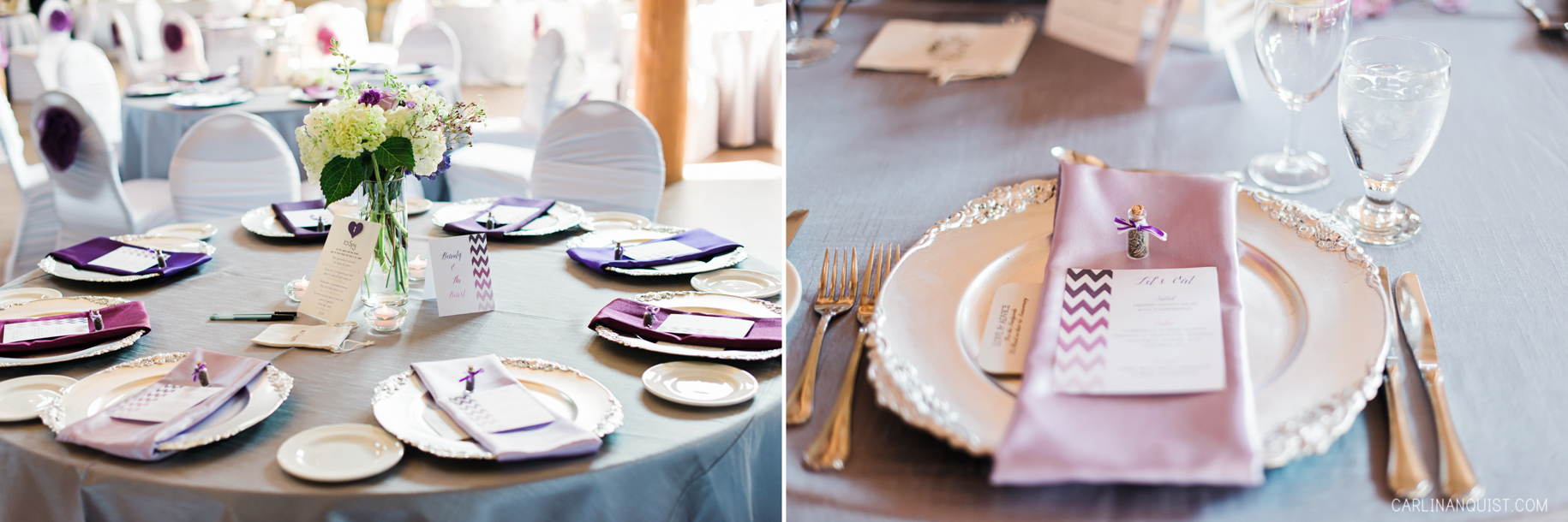 Purple Ombre Table Settings | Cochrane RancheHouse Wedding Photographer 