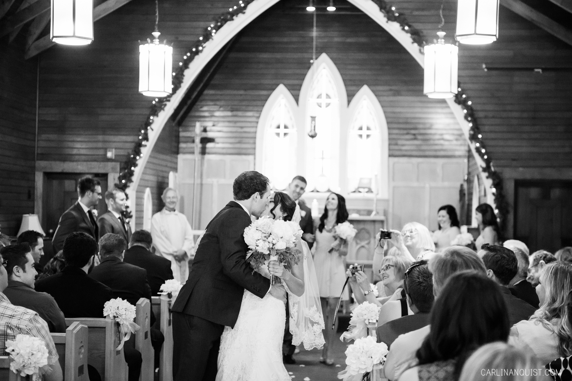 Recessional Kiss | St Michael's Anglican Church | Canmore Wedding Photographers
