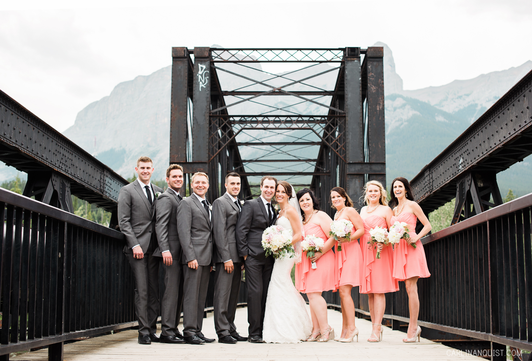 Coral Bridesmaids Dresses | Canmore Wedding Photographers
