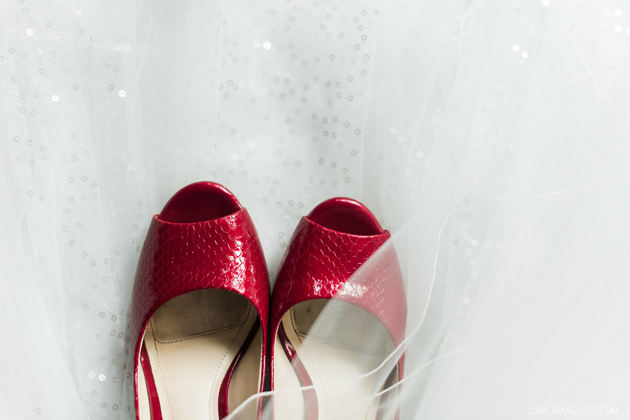 Red Bridal Shoes | Calgary Winter Club Wedding Photographer