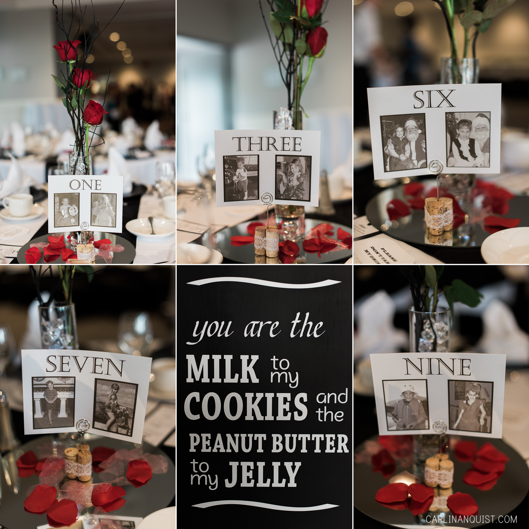 Table Numbers with Childhood Photos of Bride and Groom