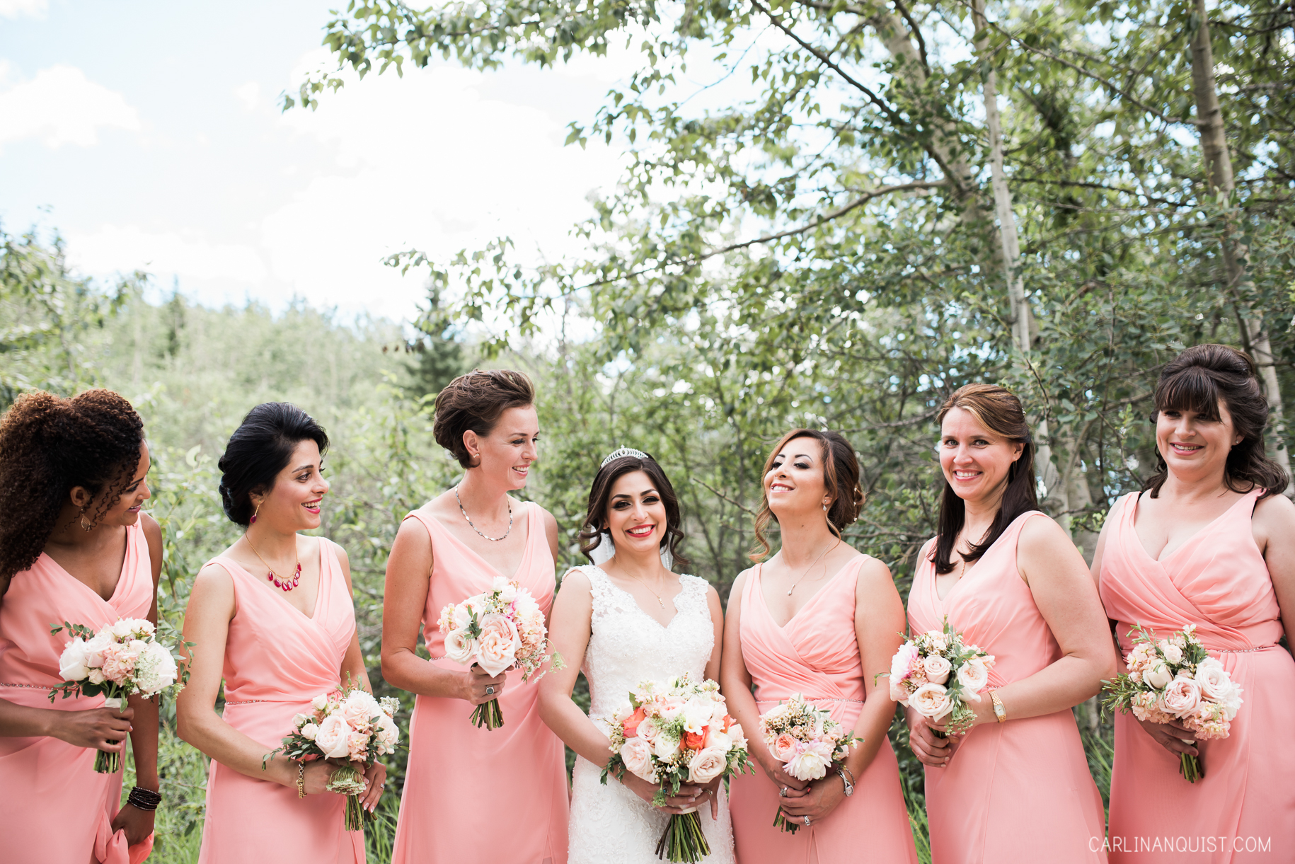 Coral Bridesmaids Dresses | Calgary Acreage Wedding