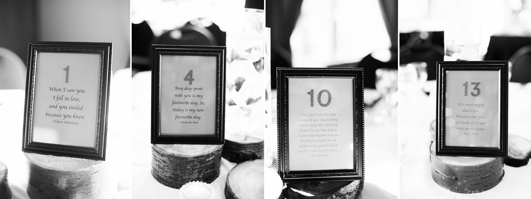 Love Quotes | Reception Table Numbers | The Links of Glen Eagles Wedding Photographer 