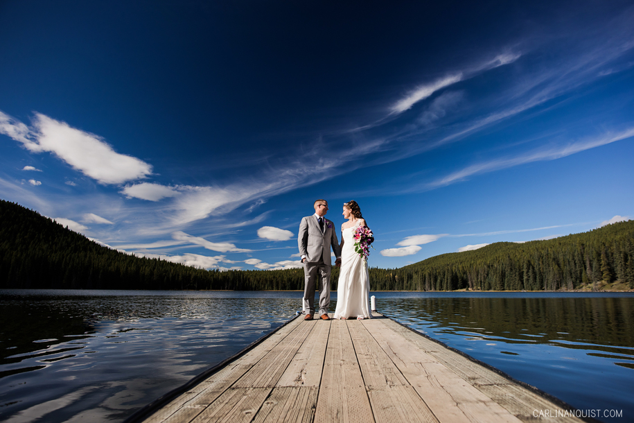 Bride & Groom on Dock at Whispering Pines Bible Camp, AB