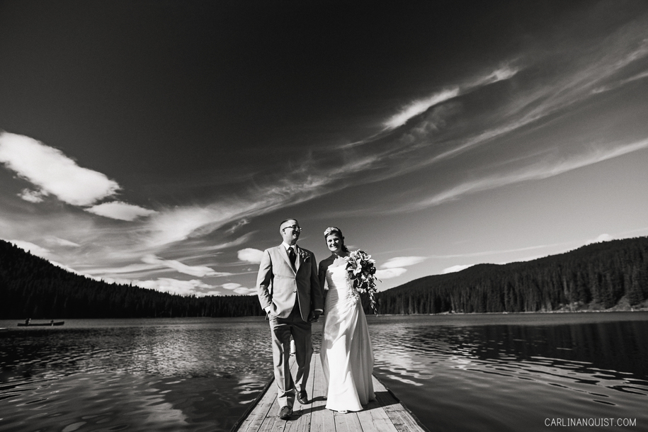 Bride & Groom on Dock at Whispering Pines Bible Camp, AB