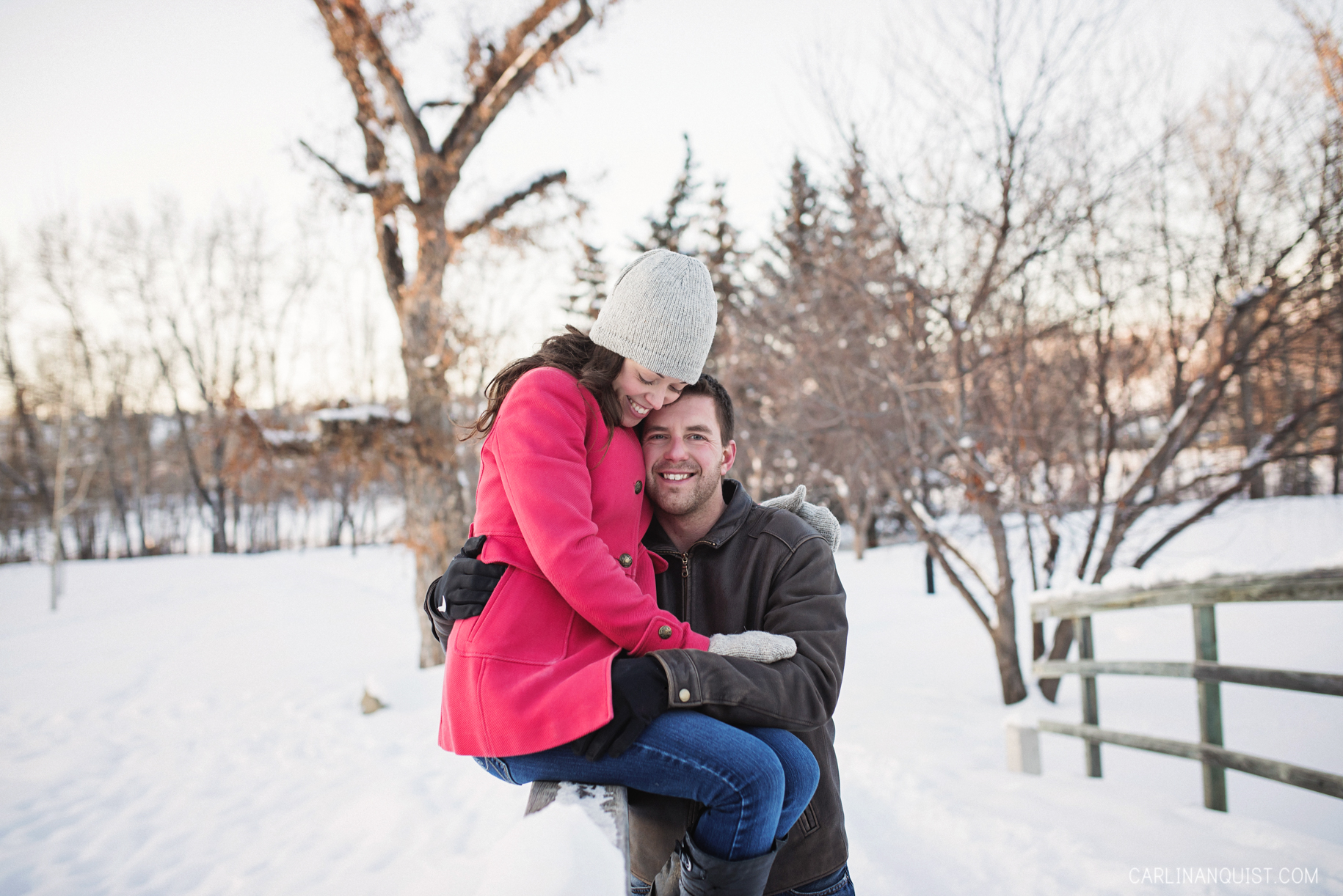Snowy Engagement Photos Calgary | Prince's Island Park