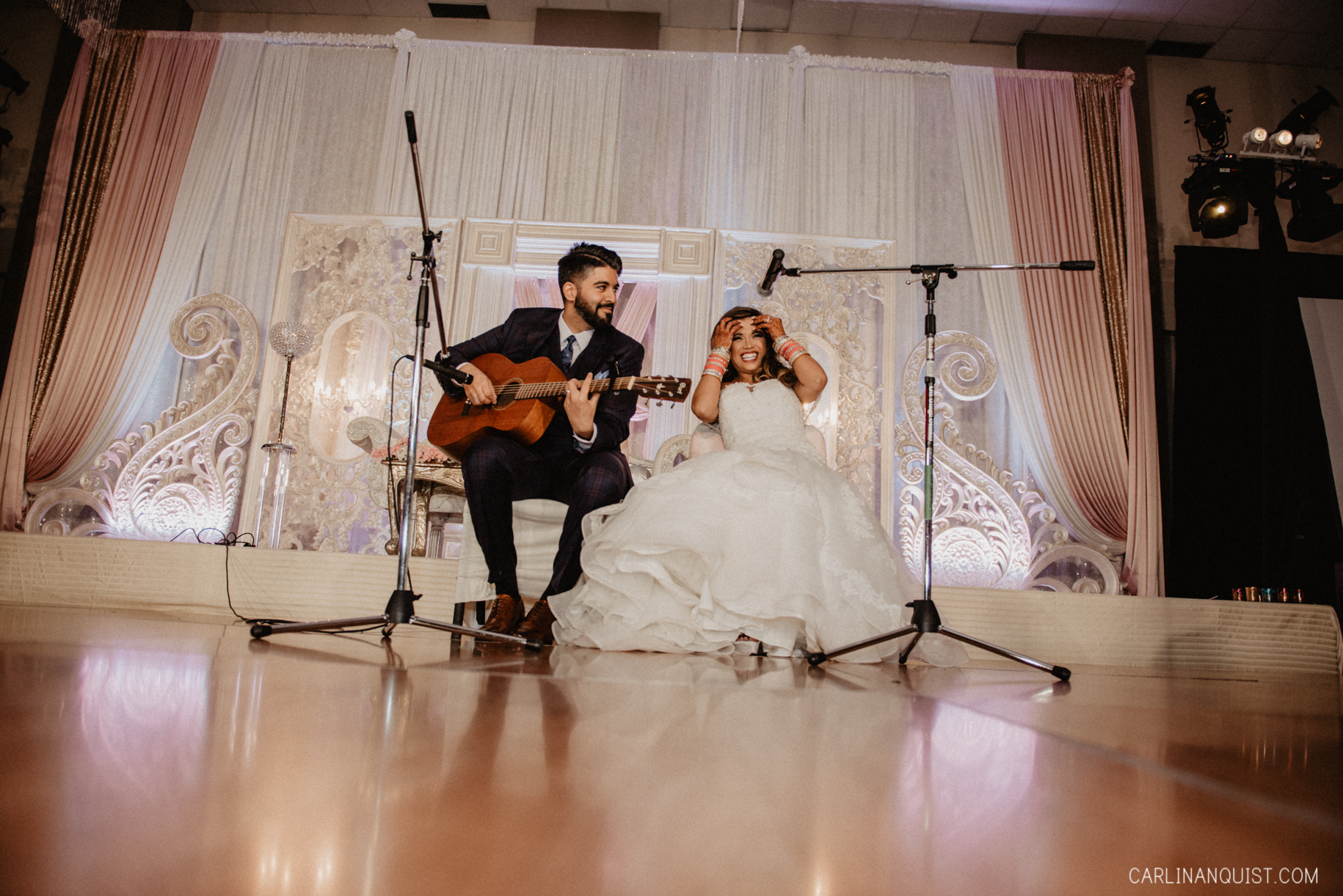 Bride & Groom Singing at Reception - Catholic/Sikh Wedding Photographer Calgary