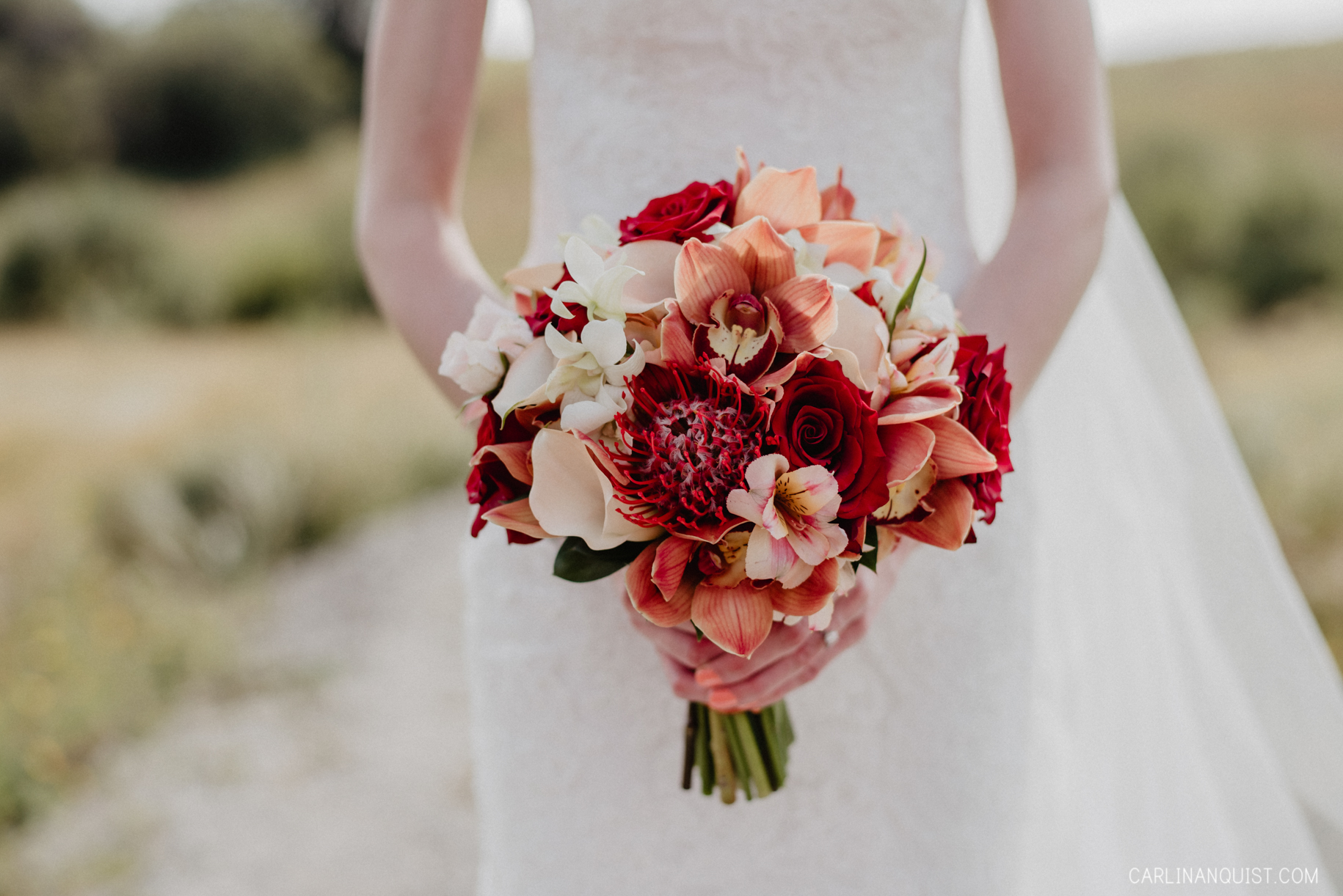 Red & Orange Bridal Bouquet | Sirocco Golf Club Wedding