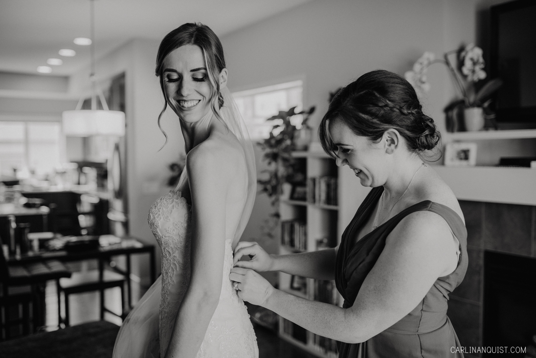 Bride Getting Dressed | Calgary Wedding Photographer