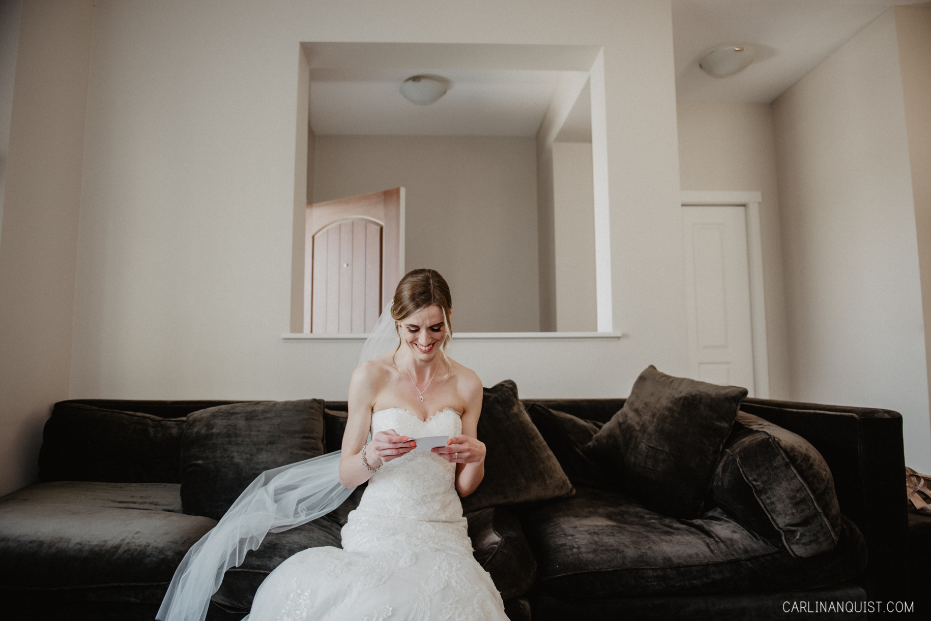 Bride Reading Groom's Letter | Calgary Wedding Photographer