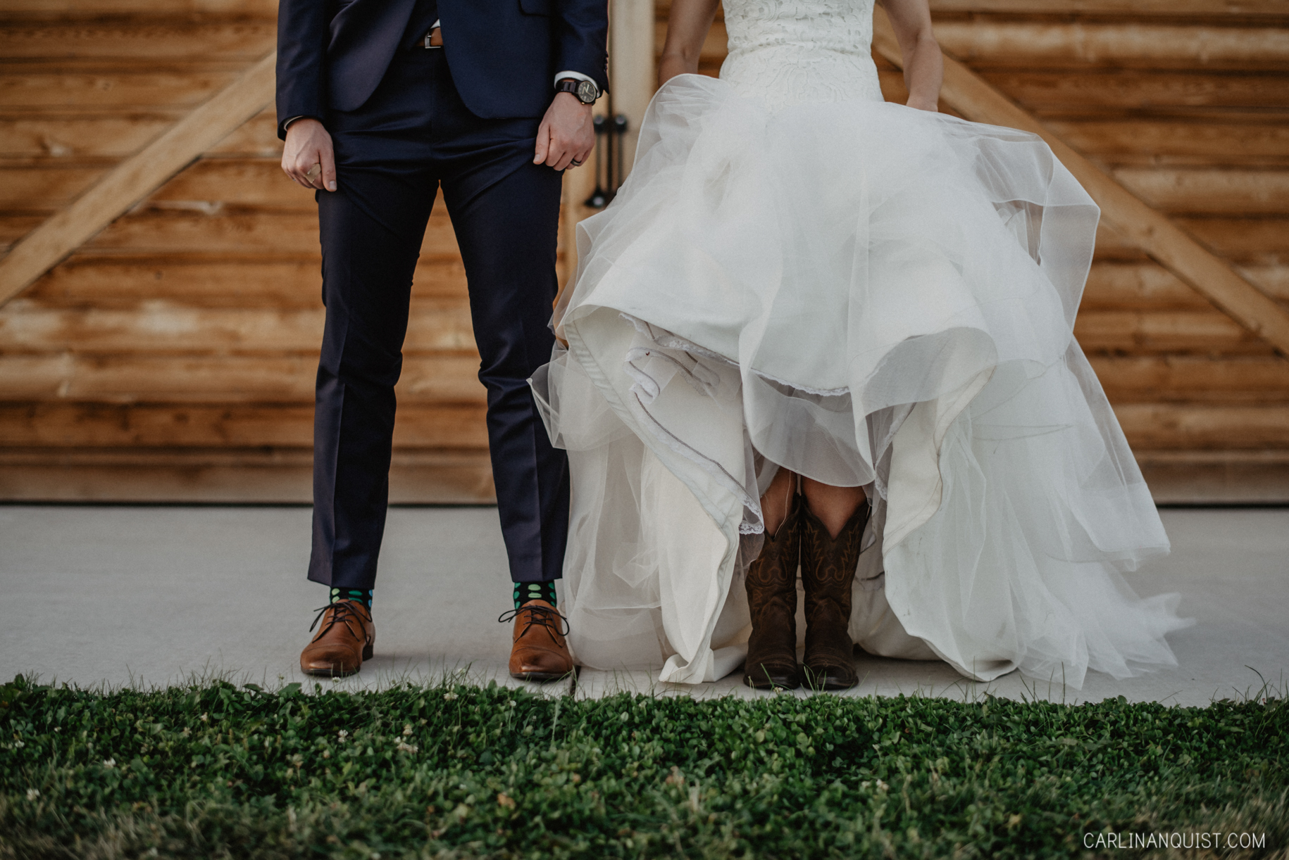 Bride Wearing Cowboy Boots | Barn Wedding