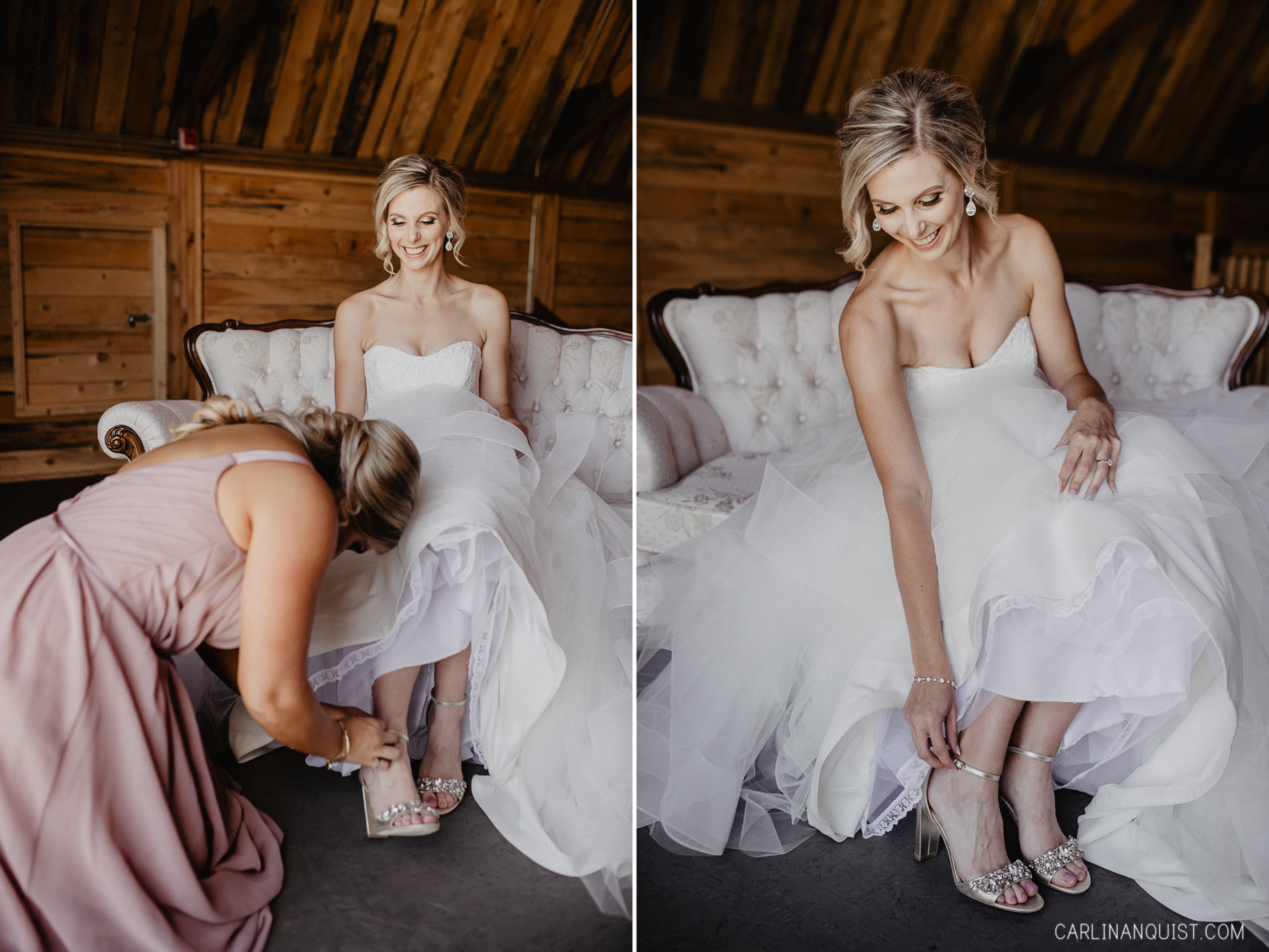 Bride Putting On Shoes