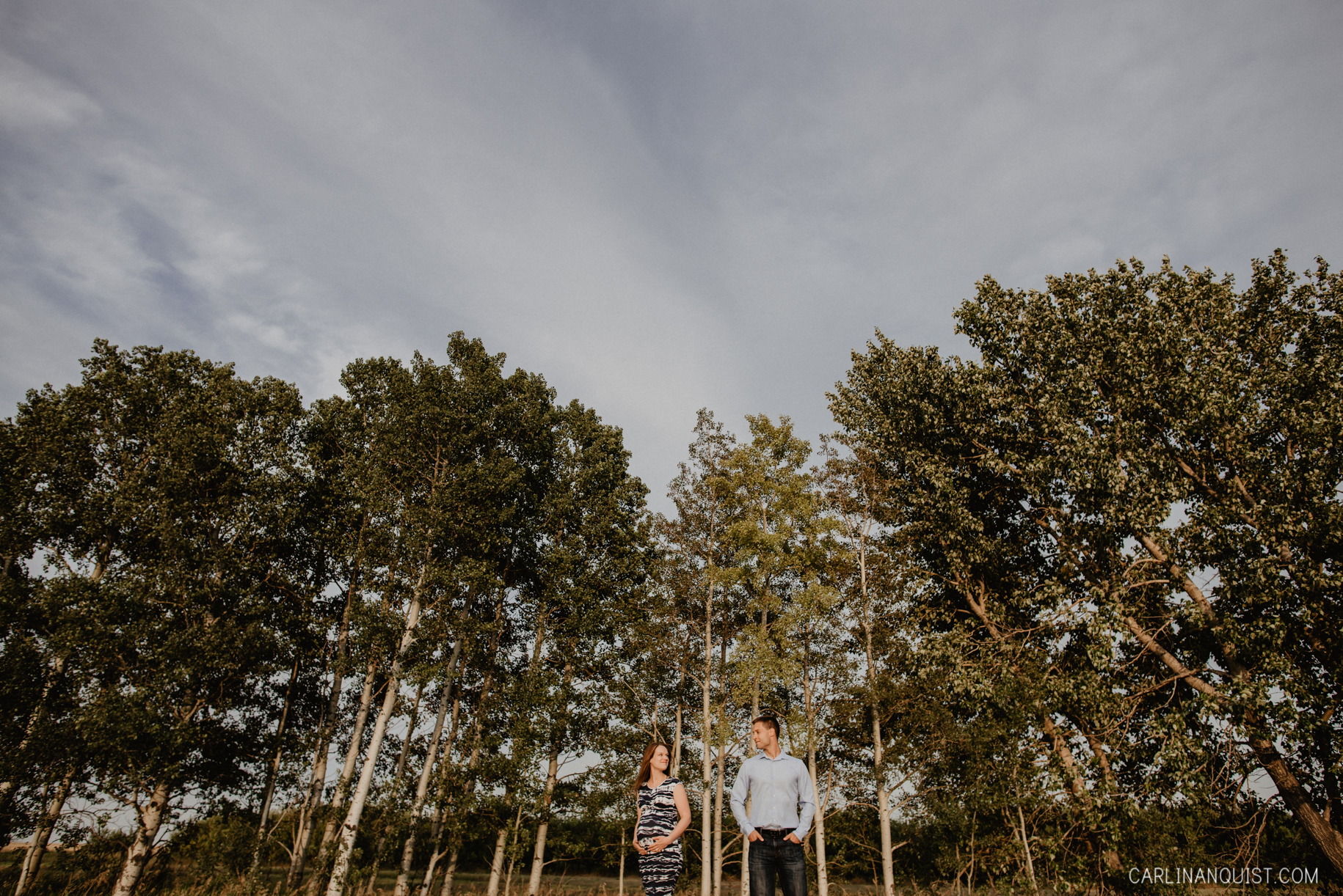 Expecting Couple Standing in Trees