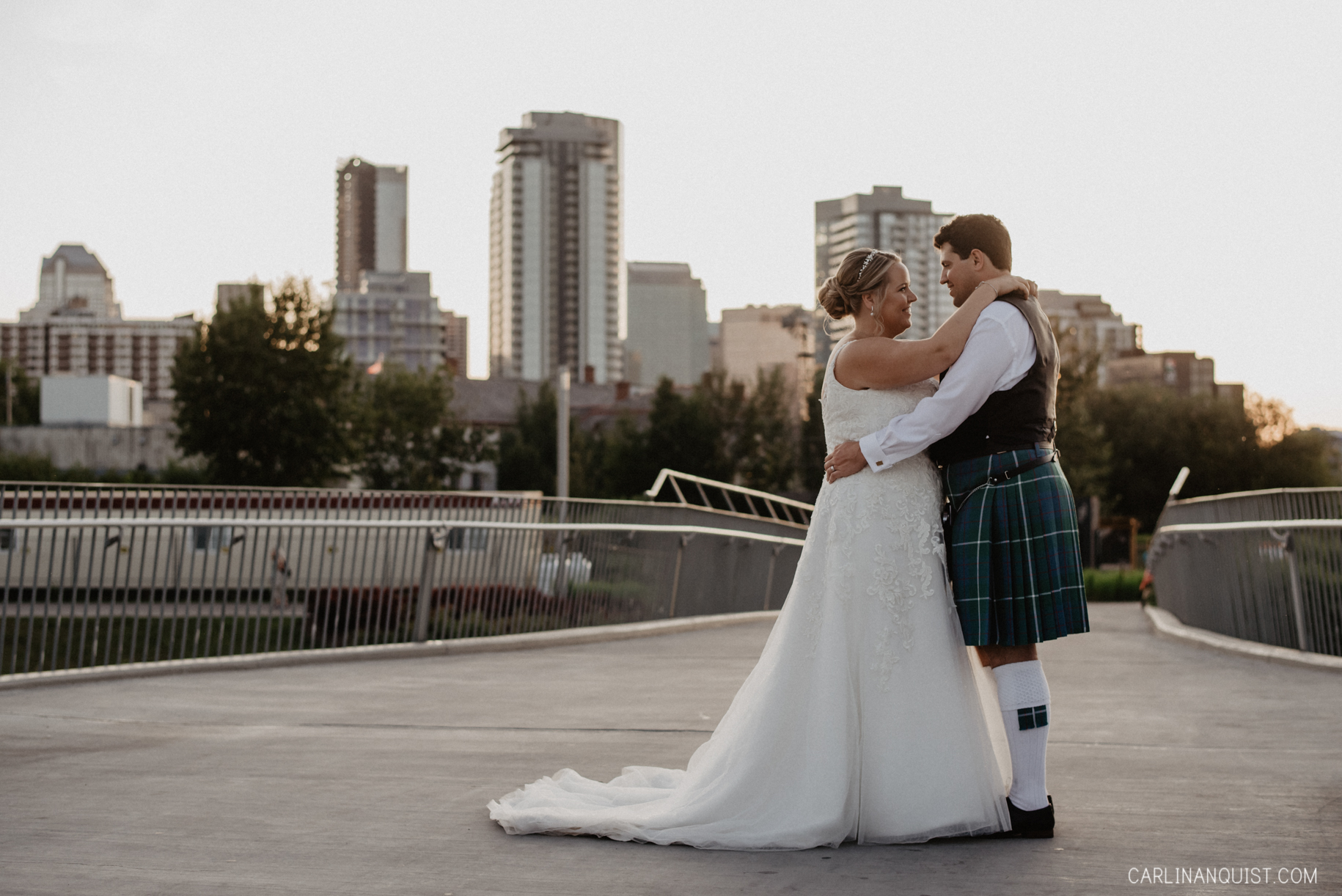 Calgary Skyline and Bridal Couple