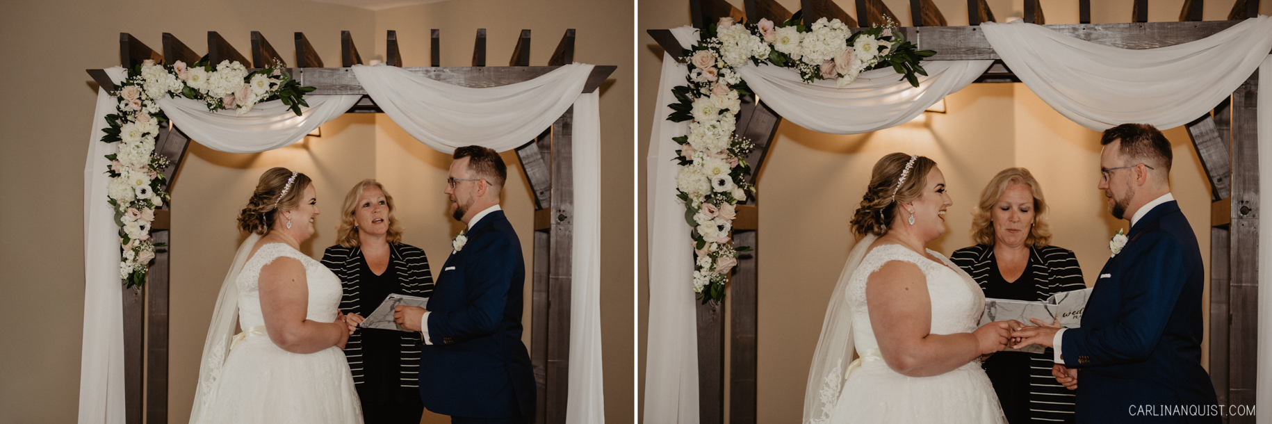 Bride & Groom Exchanging Rings at Apple Creek Golf Course | Sue Deyell Wedding Officiant