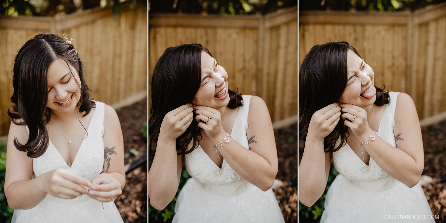 Bride Putting on Earrings | Calgary Wedding Photographer