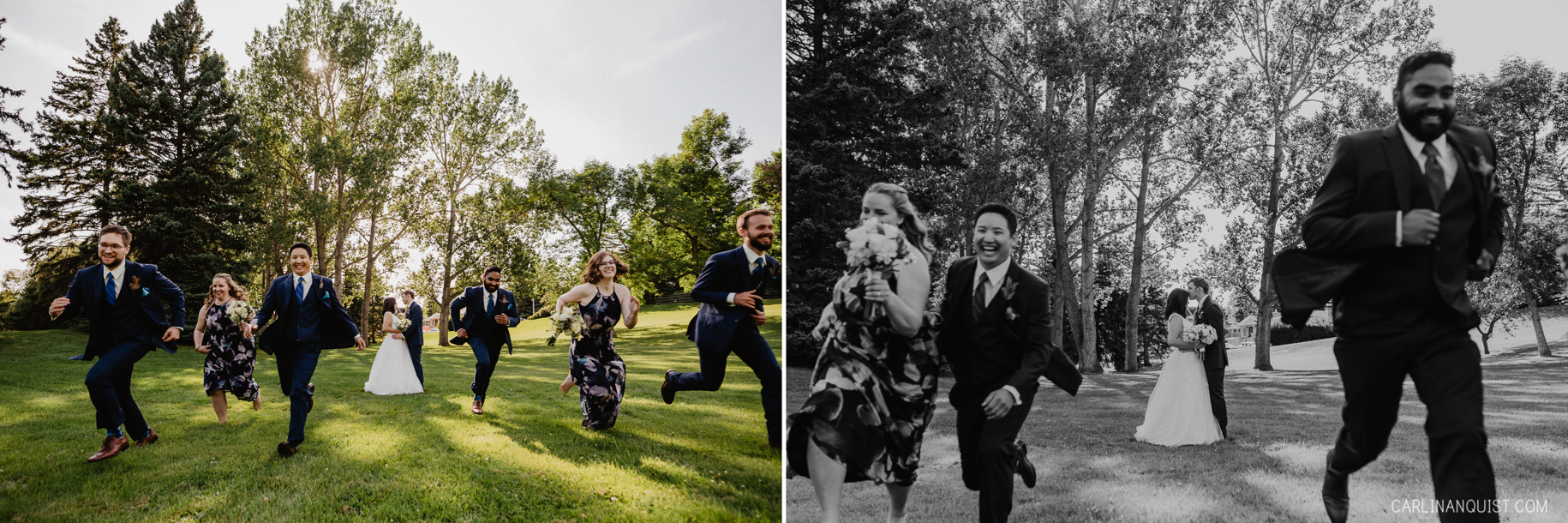 Bridal Party Running | Calgary Wedding Photographer