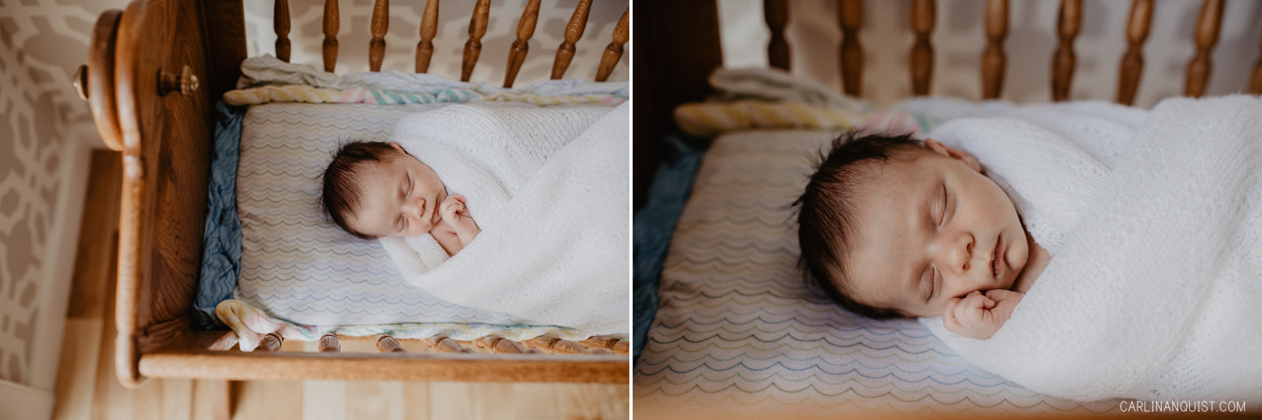 Newborn Boy in Handmade Cradle